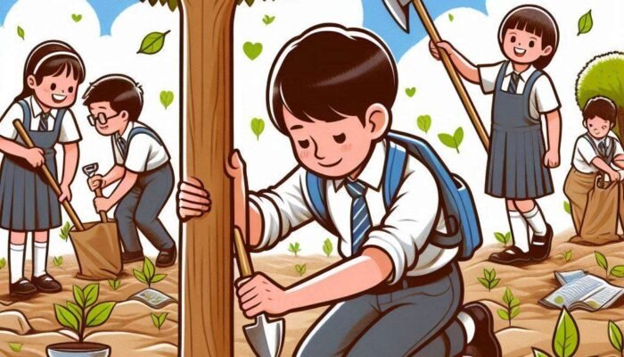 Gerakan Menanam Pohon oleh Pelajar Sekolah