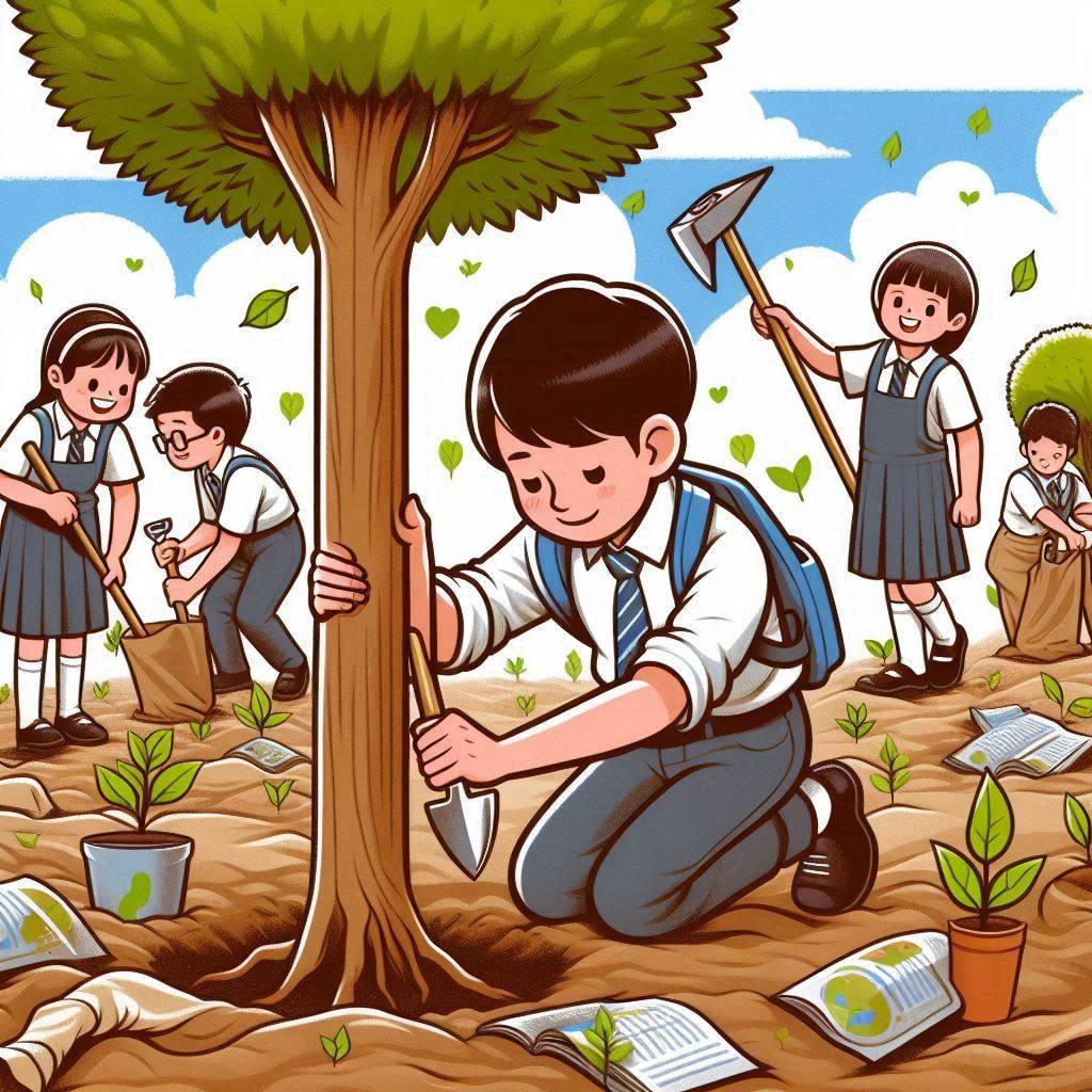 Gerakan Menanam Pohon oleh Pelajar Sekolah